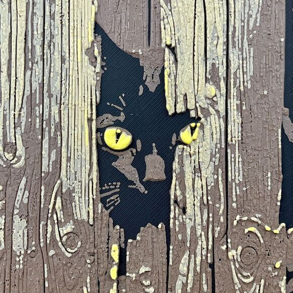 Black Cat Behind the Fence Wall Art, Cat Peeking Through Fence - Picture 2 of 8